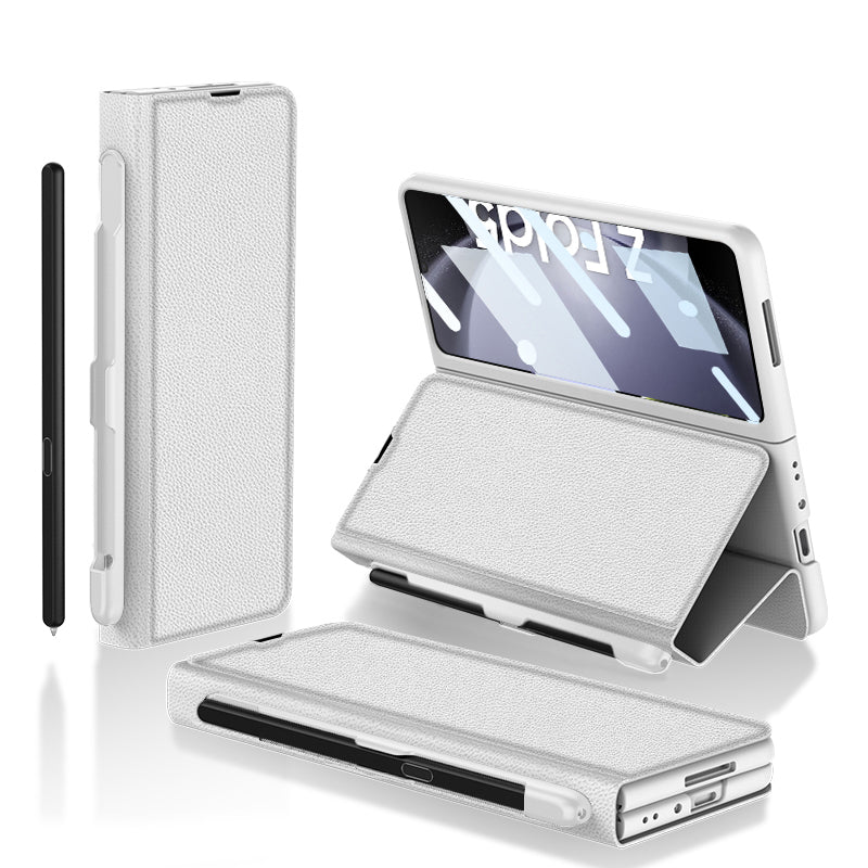 GKK PU Leather Flip Case for Samsung Galaxy Z Fold5 5G PC Phone Cover with Pen Slot Tempered Glass Film GKK PU Leather Flip Case for Samsung Galaxy Z Fold5 5G PC Phone Cover with Pen Slot Tempered Glass Film